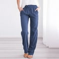 thumbnail image 1 of TaTaai Womens Casual Solid Linen Drawstring Elastic Waist Loose Wide Leg Long Pants Soft Breathable Flowy For Daily, 1 of 7