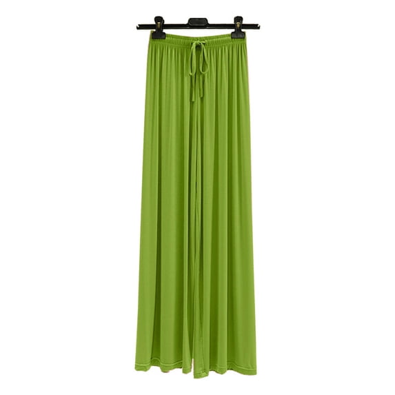 TaTaai Womens Casual Solid Wide Leg Pants High Waist Elastic Loose Lounge Trousers with Pockets for Daily Home