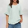 thumbnail image 1 of TaTaai Womens Casual Stripe Back Button Short Sleeve Shirt Round Neck Ruffle Blouse Summer Fashion Tops Gift, 1 of 7