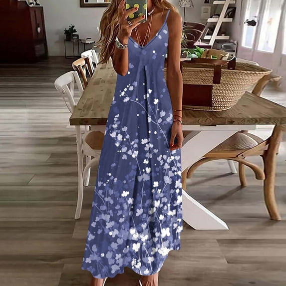 TaTaai Womens Casual Stylish Printed Round Neck Sleeveless Ankle Length Dress Soft Fabric Comfortable Daily Work Date Wear Gift
