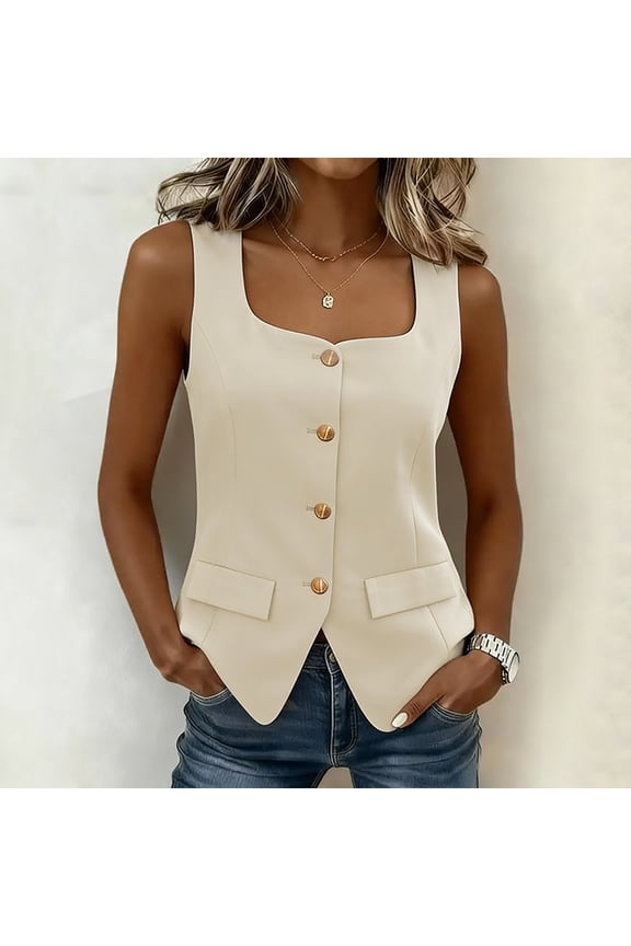 Womens Casual Tops Sleeveless Cropped Fit Notch Lapel Single Button Solid Vest for Summer Layering Gift