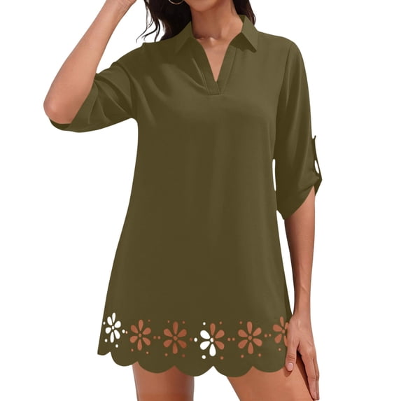 TaTaai Womens Cover Up Short Sleeve V Neck Button Front Sheer Burnout Mesh Beach Dress for Swimsuit Vacation Gift