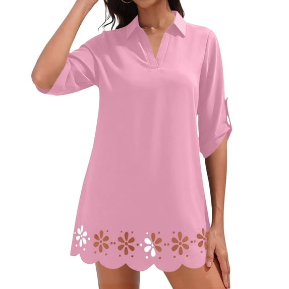 TaTaai Womens Cover Up Short Sleeve V Neck Button Front Sheer Burnout Mesh Beach Dress for Swimsuit Vacation Gift