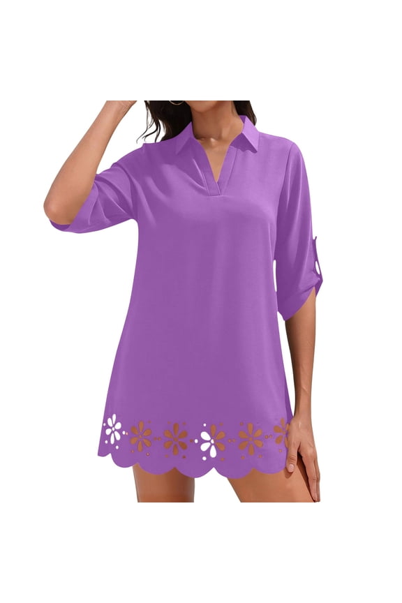 Womens Cover Up Short Sleeve V Neck Button Front Sheer Burnout Mesh Beach Dress for Swimsuit Vacation Gift