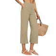 thumbnail image 1 of TaTaai Womens Cropped Pants High Waisted Straight Leg Side Pocket Solid Soft Breathable Casual Linen Trousers for Spring Summer Gift, 1 of 7