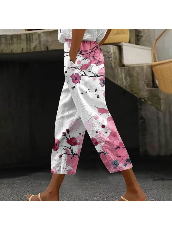 Womens Elastic Waist Harem Capri Pants Drawstring Solid Loose Fit Casual Cropped Trousers with Pockets Bottoms for Daily