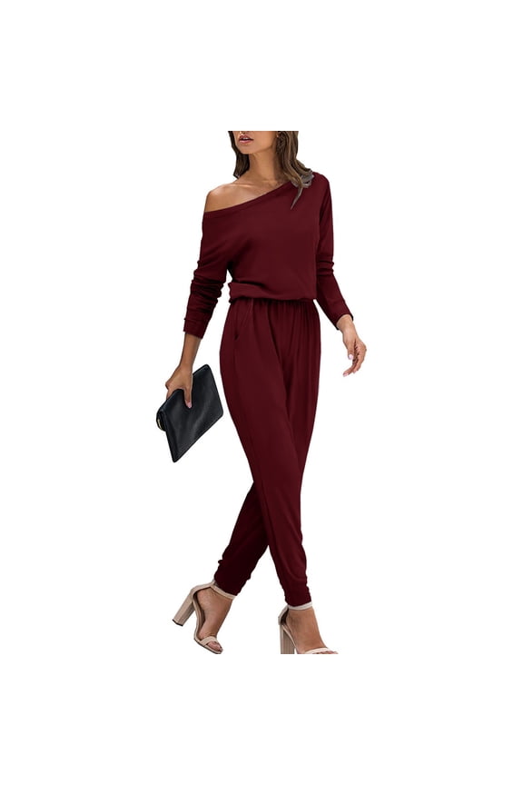 Womens Fall Winter Solid Short Sleeve One Piece Jumpsuit Drawstring Waist Slim Fit Loose Soft for Daily Casual