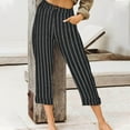 thumbnail image 1 of TaTaai Womens Fashion Casual Stripe Elastic Waist High Waist Loose Straight Wide Leg Cropped Pants With Pocket, 1 of 7