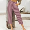 thumbnail image 1 of TaTaai Womens Fashion Casual Stripe Elastic Waist High Waist Loose Straight Wide Leg Cropped Pants With Pocket, 1 of 7