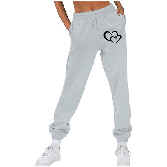 TaTaai Womens Heart Print Sweatpants Plus Velvet Running Fitness Pants Loose with Pockets Soft Warm for Daily Winter Sport Home
