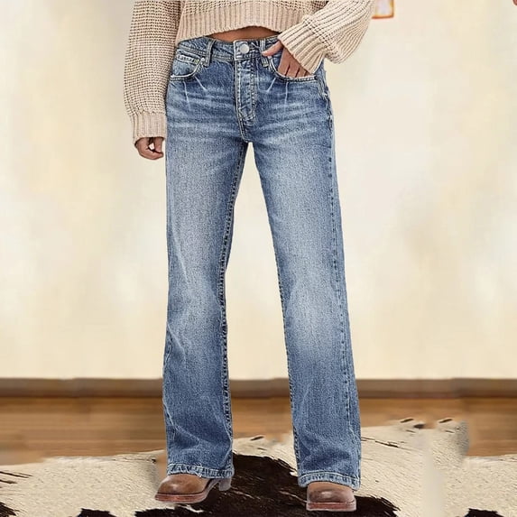 TaTaai Womens High Waist Narrow Wide Leg Jeans Washed Stretch Denim Pants Trousers Bottoms for Daily Casual
