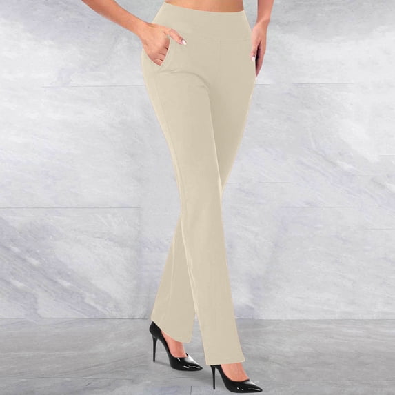 TaTaai Womens High Waist Slim Leg Pants Solid with Pockets Stretchy Casual Long Trousers for Daily