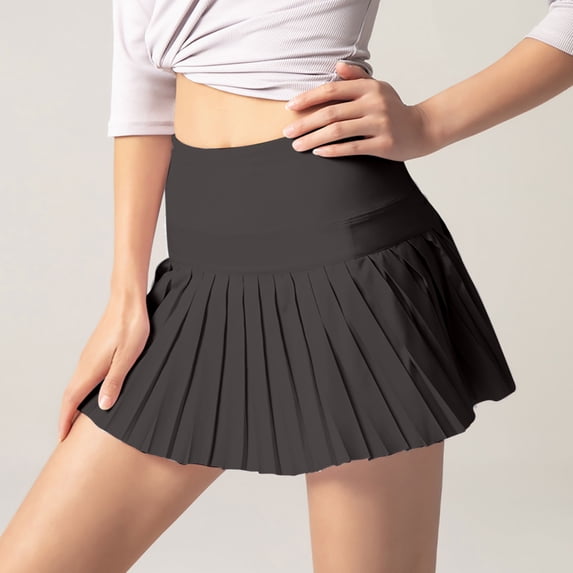 TaTaai Womens High Waist Solid Color Fake Two Piece Tennis Skirt Quick Dry Pleated Running Sports Shorts Anti Exposure For Gym Badminton