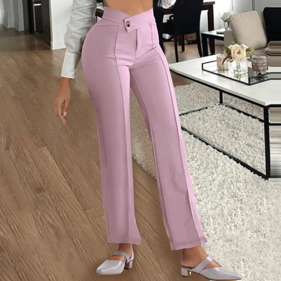 TaTaai Womens High Waist Straight Leg Dress Pants Solid Casual Work Trousers for Office Daily