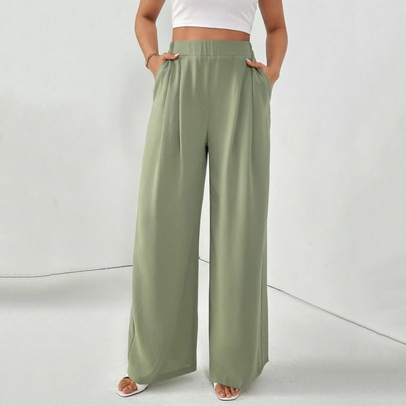 TaTaai Womens High Waist Straight Leg Dress Pants Solid with Pockets Loose Work Trousers for Office