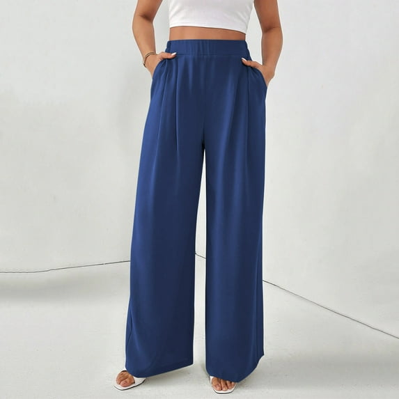 TaTaai Womens High Waist Straight Leg Dress Pants Solid with Pockets Loose Work Trousers for Office