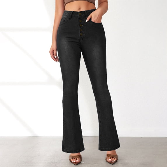 TaTaai Womens High Waisted Slim Fit Slight Flare Denim Jeans Long Pants Stretchy Breathable For Daily Casual Retro Vintage Style Wear