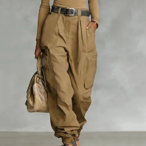 TaTaai Womens High Waisted Work Pants Loose Wide Leg Non Elastic Regular Thickness For Daily Outdoor Casual Functional Durable Wear