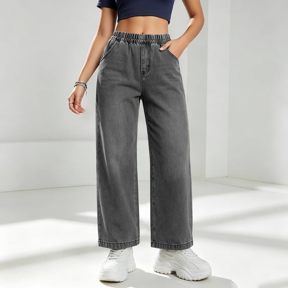 TaTaai Womens Jeans High Waisted Straight Wide Leg Solid Soft Breathable Denim Trousers for Spring Fall Gift