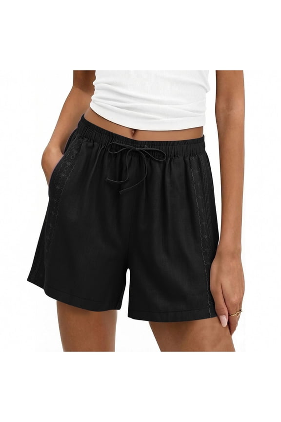 Womens Lightweight Cotton Linen Shorts Elastic Drawstring Waist Loose Fit with Side Pockets Soft Breathable Fabric Casual Shorts for Daily Wear All Spring Summer Gift