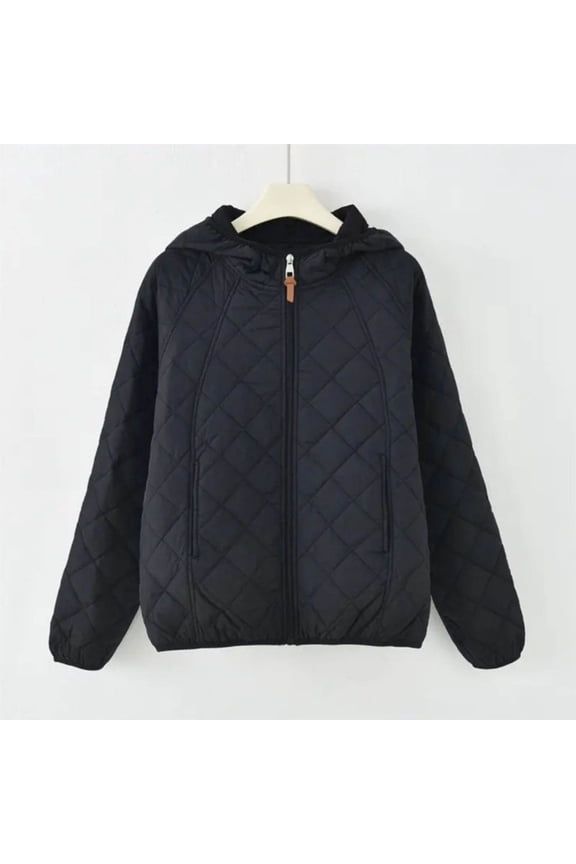Womens Lightweight Padded Jacket Long Sleeve Hooded Solid Zip Up Parka with Pockets Casual Warm for Daily