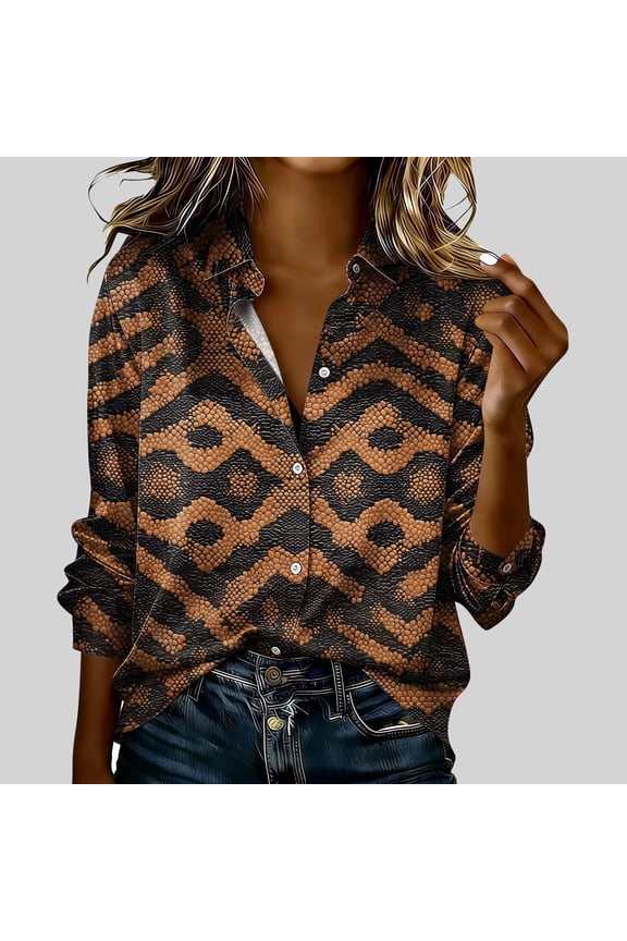 Womens Lightweight Printed Shirt Long Sleeve Round Neck Polyester Casual Blouse Soft Fabric Asian Fit Size Up Gift