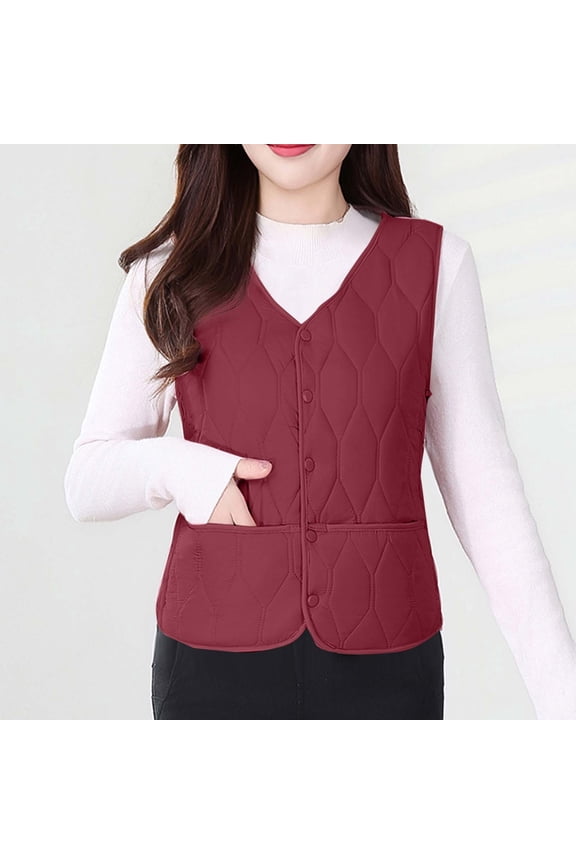 Womens Lightweight Quilted Vest Long Sleeve Solid Color Thermal Slim Fit Puffer Vest for Winter Warmth Layering 1-Pack Gift