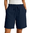thumbnail image 1 of TaTaai Womens Linen Blend High Waist Shorts with Pockets Drawstring Rolled Cuff Loose Casual Bottoms for Daily Beach Summer, 1 of 8