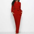 thumbnail image 1 of TaTaai Womens Long Sleeve Jumpsuit V Neck Button Pocket Tie Waist Solid Casual Romper for Daily, 1 of 3