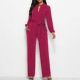 thumbnail image 1 of TaTaai Womens Long Sleeve Jumpsuit V Neck Button Pocket Tie Waist Solid Casual Romper for Daily, 1 of 3
