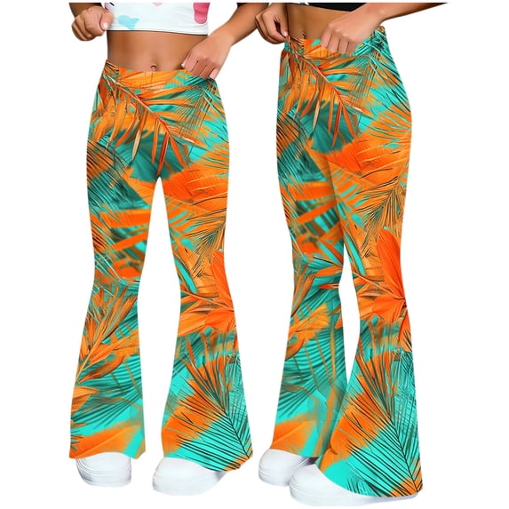 TaTaai Womens Loose Casual Printed Flare Pants Wide Leg Long Trousers Elastic Waist Comfort Soft Lightweight Fabric Fashion Pants for Yoga Fitness Daily Wear Gift
