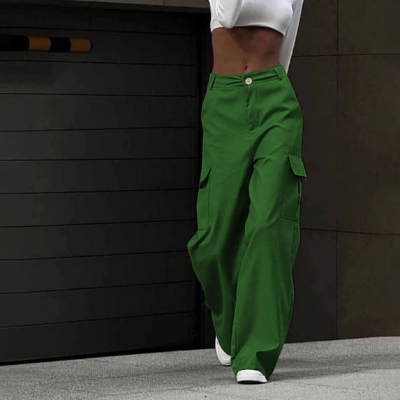 TaTaai Womens Low Waist Straight Leg Cargo Pants Slim Fit Solid Workwear Trousers for Daily