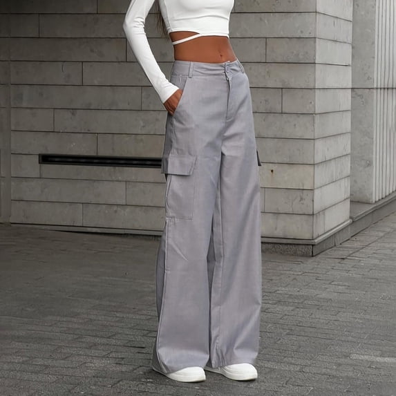 TaTaai Womens Low Waist Straight Leg Cargo Pants Slim Fit Solid Workwear Trousers for Daily