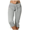thumbnail image 1 of TaTaai Womens Mid Waist Drawstring Cuffed Cropped Pants With Pockets Loose Soft Jogger Bottoms For Daily Sport, 1 of 6