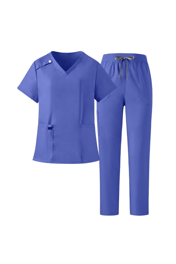 Womens Nurse Uniform Set Short Sleeve Round Neck Top with Pockets Scrub Set Soft Breathable for Work Daily Gift