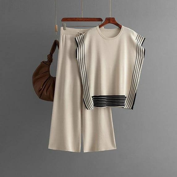 TaTaai Womens Outfit SetCasual Set Summer Solid Color Short Sleeve Shirt With Long Pants Two Piece Suit For Daily Gift
