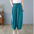 thumbnail image 1 of TaTaai Womens Plus Size Drawstring Casual Solid Elastic Waist Pocket Loose Cotton Linen Cropped Pants For Daily, 1 of 8