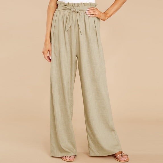 TaTaai Womens Plus Size Loose Linen Style Casual Long Pants With Drawstring Elastic Waist Soft Breathable For Home