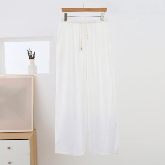 TaTaai Womens Plus Size Pants Elastic Drawstring Waist Side Pocket Twill Jacquard Straight Leg Solid Soft Breathable Trousers Gift