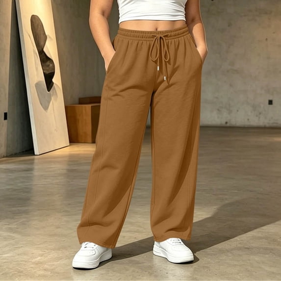 TaTaai Womens Plus Size Solid Drawstring Elastic Waist Sweatpants with Pockets Loose Casual Trousers Bottoms for Daily Home