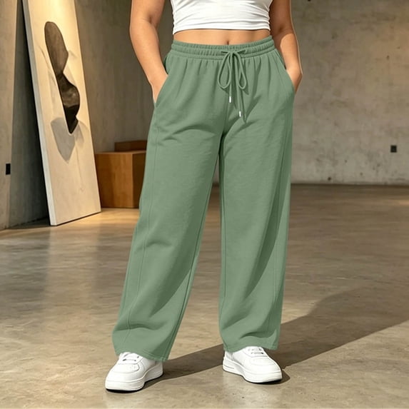 TaTaai Womens Plus Size Solid Drawstring Elastic Waist Sweatpants with Pockets Loose Casual Trousers Bottoms for Daily Home