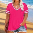 thumbnail image 1 of TaTaai Womens Plus Size Summer Casual Loose V Neck Color Block Short Sleeve Tee Tops Fashion Soft Lightweight Comfy Basic T Shirts for Daily Wear Gift, 1 of 5
