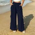thumbnail image 1 of TaTaai Womens Plus Size Wide Leg Pants High Waisted Side Tie Elastic Drawstring Waist Side Pocket Solid Soft Breathable Linen Trousers for Summer Gift, 1 of 7