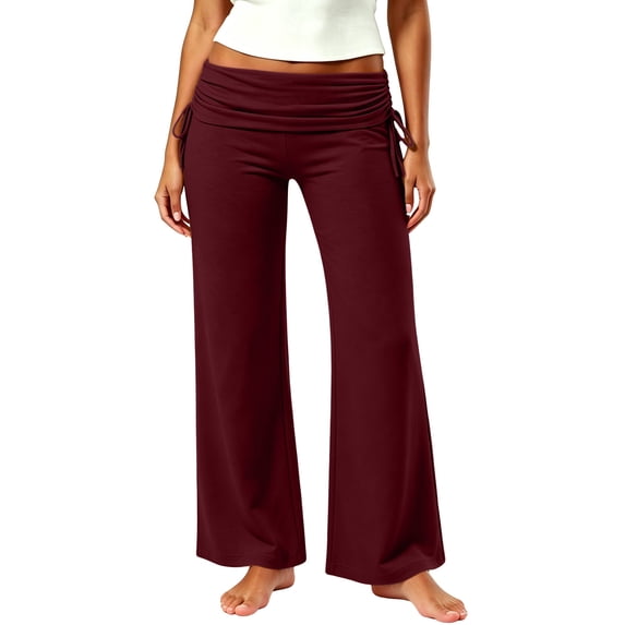 TaTaai Womens Pull On Fold Over Yoga Pants High Waist Stretch Slim Leggings Trousers Bottoms for Daily Gym Summer
