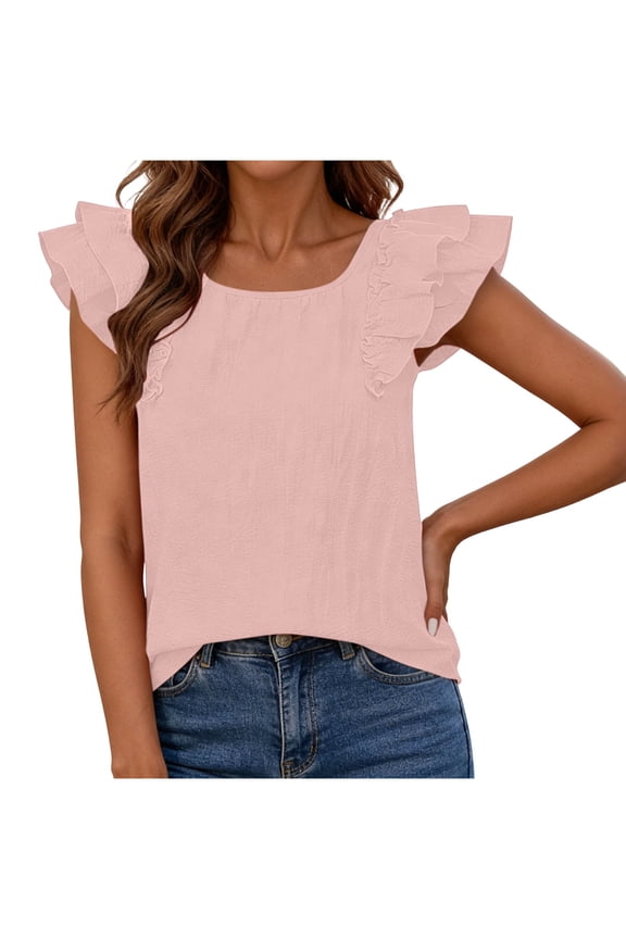 Womens Ruffle Sleeveless Top Round Neck Solid Color Bow Back Casual Soft Breathable for Spring Summer Daily Gift