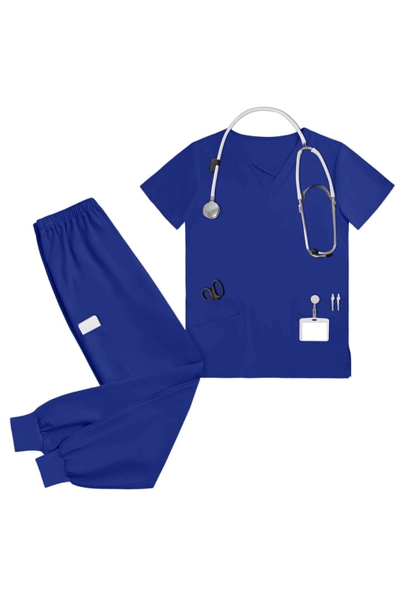 Womens Scrub Set Short Sleeve V Neck Top with Elastic Waist Pocket Pants Solid Soft Breathable Comfortable Work Uniform for Nurse Gift
