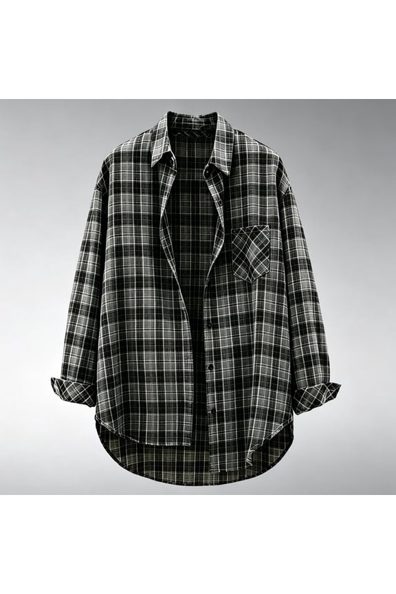 Womens Shirts Long Sleeve Lapel Plaid Print Loose Blouse Vintage Casual Breathable Soft for Daily