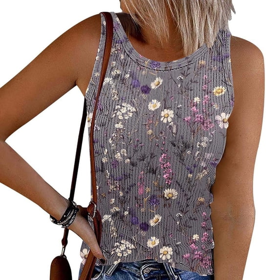 TaTaai Womens Sleeveless Blouses Crew Neck Button Front Printed Solid Soft Breathable Tank for Summer Gift