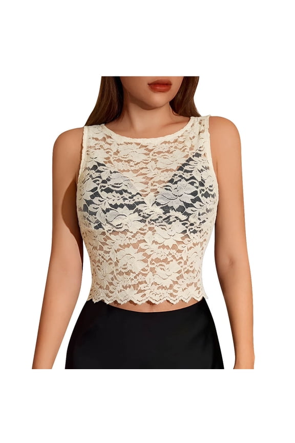 Womens Sleeveless Top Slim Fit Crew Neck Floral Sheer Solid Soft Cami for Summer Layering Gift