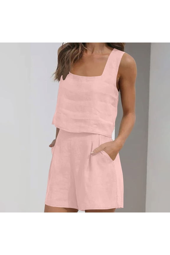 Womens Smocked Ruffle Set Womens Two Piece Summer Outfit Square Neck Crop Tank And Shorts Set For Beach Gift